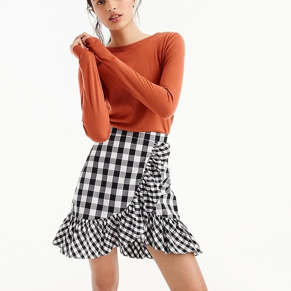 J. Crew Dresses & Skirts - NWT J.Crew black + white gingham ruffle mini skirt